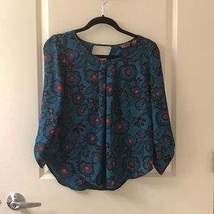 Flower Teal 3/4 Blouse